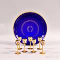 Enameldecorated Cobalt Glass Cordial Set