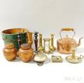 Thirteen Assorted Metal and Wood Decorative Items