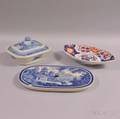 Two Imari Porcelain Bowls a Canton Covered Vegetable Dish and a Staffordshire Insert