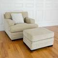 Modern Butterscotch and Cream Upholstered Club Chair with Ottoman and Loose Accent Cushion