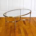 Vintage Hollywood Regency Brass and Steel Oval Glasstop Cocktail Table