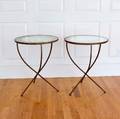 Pair of Crate  Barrel Forged Iron and Mirrored Glass Jules Tables