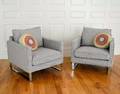 Pair of Modern Chrome and Checkupholstered Club Chairs