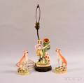 Two Staffordshire Ceramic Whippets and a Figural Spill Vase