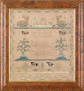 Silk on linen sampler dated 1821