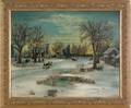 Oil on canvas primitive winter landscape late 19th c