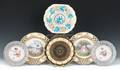 Six miscellaneous painted porcelain plates to include Dresden