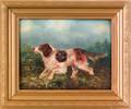 Oil on board portrait of a hunting dog