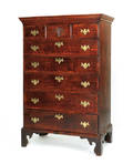 New England Queen Anne tiger maple tall chest of drawers dated on the back 1792