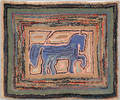 American hooked rug depicting a blue prancing horse within multiple line borders late 19th c