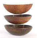 Three large turned wood bowls