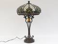 AMERICAN JEWELED STAINED LEADED GLASS TABLE LAMP