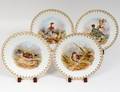 SET OF SIX ENGLISH BIRD PAINTED DINNER PLATES