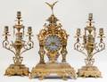FRENCH LOUIS XIV STYLE GILT BRONZE THREE PIECE CLOCK