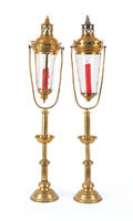 Pair of brass gimbaled table lamps