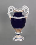 Meissen type cobalt ground urn with snake handles