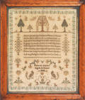 Silk on linen Adam  Eve sampler dated 1843