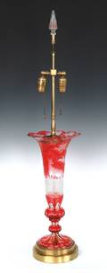 Etched ruby glass table lamp