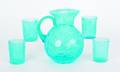 Blue opalescent glass fivepiece lemonade set
