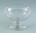 Etched glass footed bowl decorated with hunter in a landscape