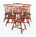 Three Pennsylvania fanback windsor chairs branded W Cox