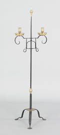 Reproduction wrought iron and brass floor standing adjustable candleholder