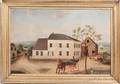 American School 19th Century Portrait of a White House and Gray Barn