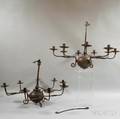 Two Wrought Iron Ninelight Chandeliers