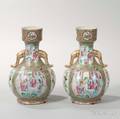 Pair of Bottleshaped Rose Mandarin Export Porcelain Vases