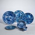 Five Staffordshire Historical Blue Transferdecorated Table Items