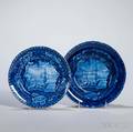 Staffordshire Historical Blue Transferdecorated Dartmouth Soup Plate and Dinner Plate
