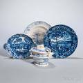Four Staffordshire Historical Blue Transferdecorated Table Items