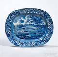 Staffordshire Historical Blue Transferdecorated Upper Ferry Bridge Over the River Schuylkill Platter