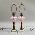 Pair of White Cuttopink Glass Fluid Lamps