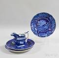 Five Staffordshire Blue Transferdecorated Items