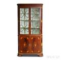 Federalstyle Inlaid Mahogany Glazed Twopart Corner Cupboard