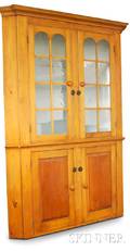 Twopart Glazed Pine Corner Cupboard