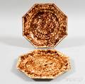 Two Octagonal Tortoiseshellglazed Earthenware Plates