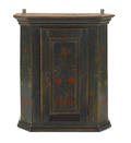 Continental painted pine hanging wall cupboard ca 1830
