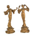 Pair of art nouveau spelter sculptures after Flora