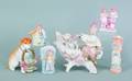 Six bisque figures and match holders
