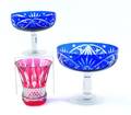 Two cobalt cut to clear footed bowls