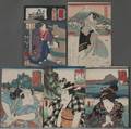 Kunisada Kuniyoshi and Eisen Five Woodblock Prints