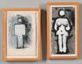 Aaron Fink American b 1955 Two Small Paintings Black and White Figures