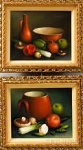 George Reekie British 20th Century Pair of Still Lifes Vegetables Bowl and Pitcher
