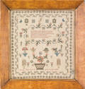 English silk on linen sampler dated 1835