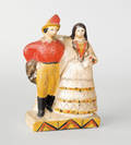 Important chalkware figural group of a fireman and his wife dated 1860