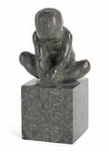 Small bronze of a seated boy on a marble base early 20th c