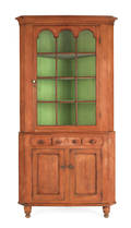 Pennsylvania possibly Montgomery County painted twopiece corner cupboard ca 1830