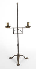 Wrought iron and brass adjustable table top candleholder
